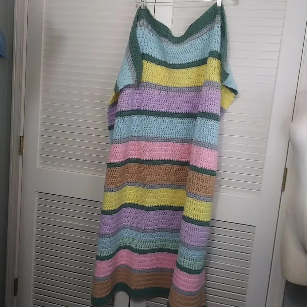 Colorful‎ Handcrafted Crochet Pastel Stripe Afghan
